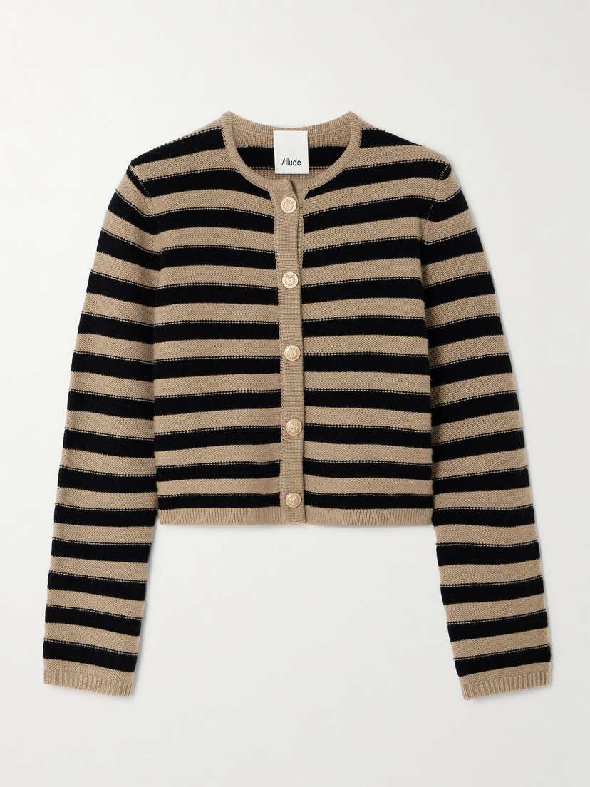 Allude Striped Wool And Cashmere-blend Cardigan - x large
