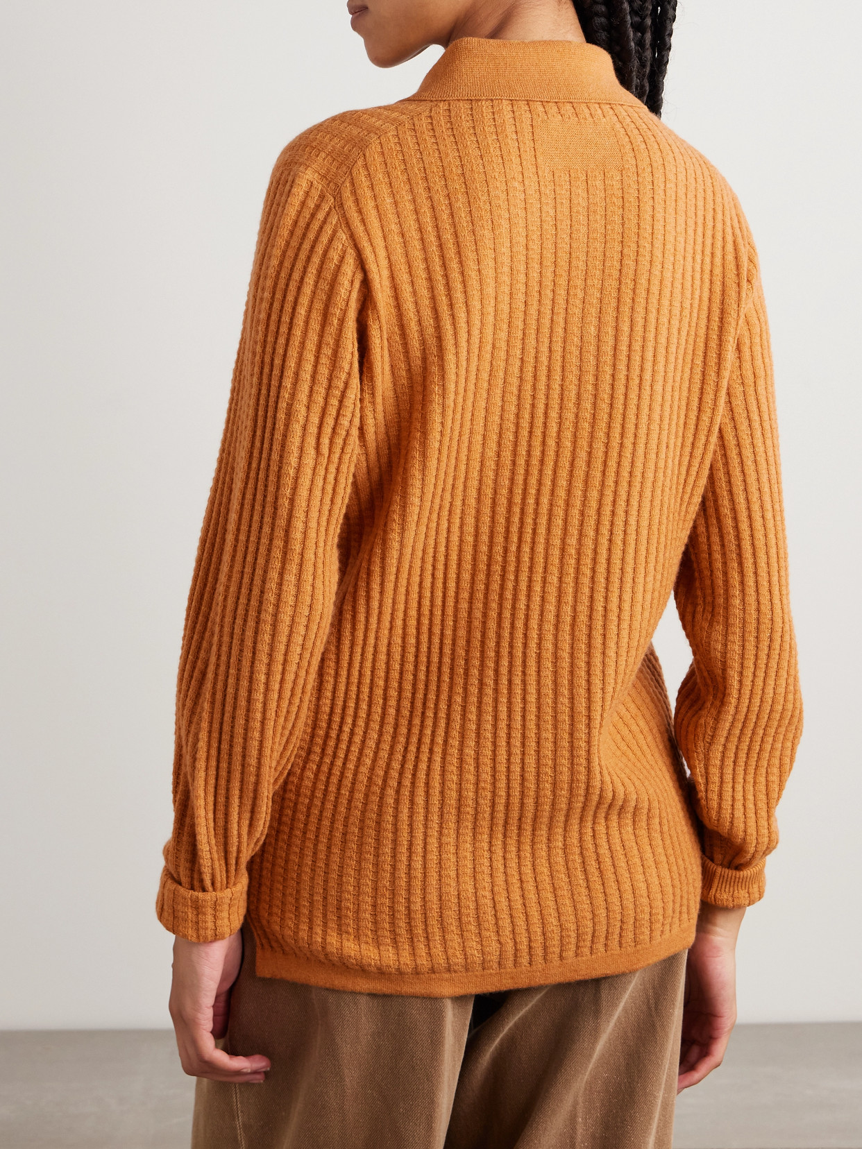 Guest In Residence Ribbed Waffle-knit Cashmere Polo Sweater In Yellow