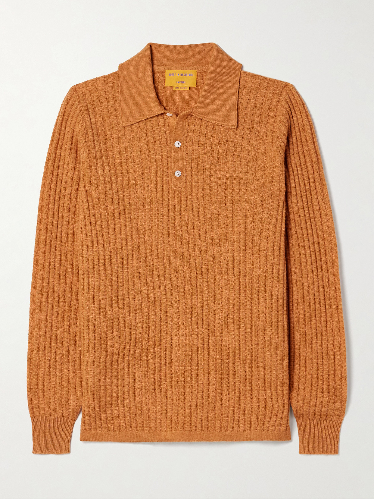 Guest In Residence Ribbed Waffle-knit Cashmere Polo Sweater In Yellow