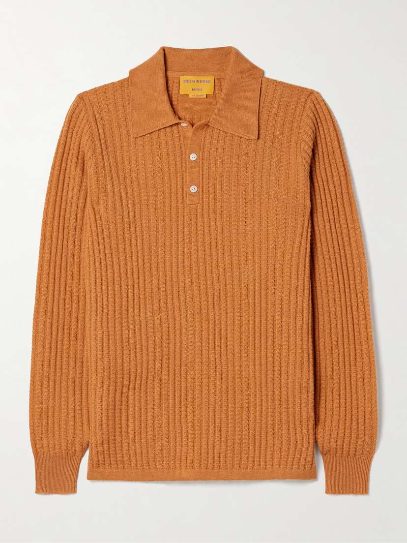 Guest In Residence Ribbed Waffle-knit Cashmere Polo Sweater