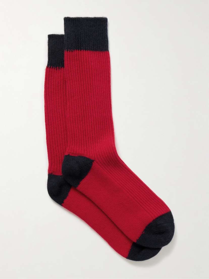 Guest In Residence Two-tone Ribbed Cashmere Socks