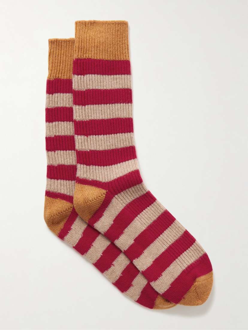 Guest In Residence Striped Ribbed Cashmere Socks