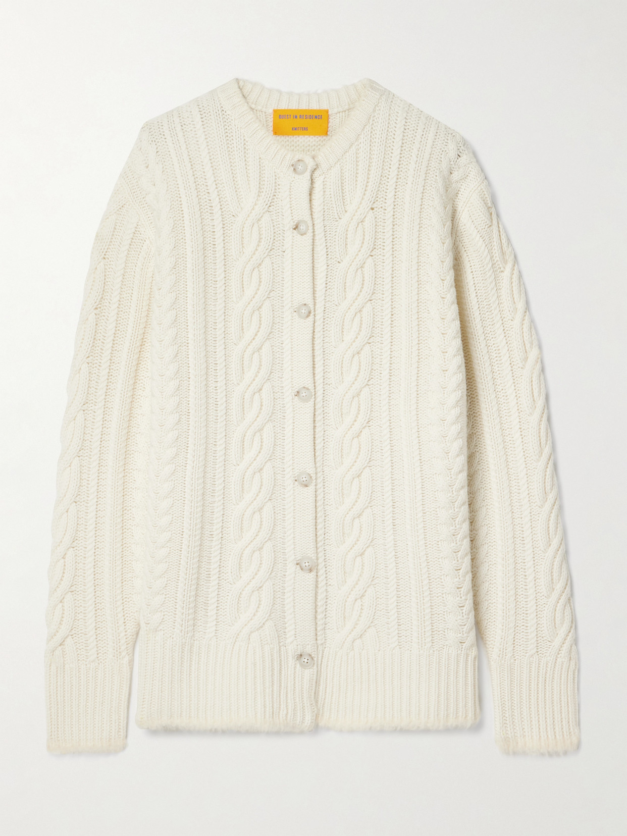 Guest In Residence Rossella Cable Cashmere-blend Cardigan In Cream