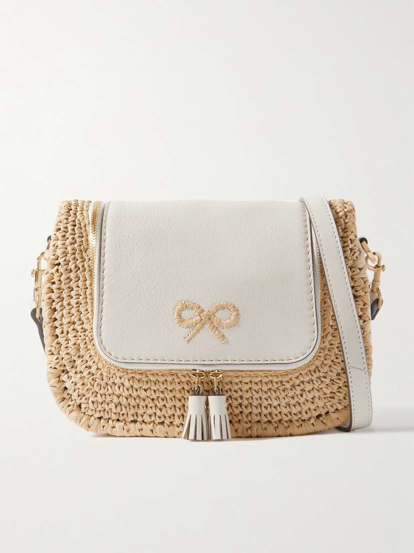 Anya Hindmarch Vere Tasseled Raffia-trimmed Leather Shoulder Bag