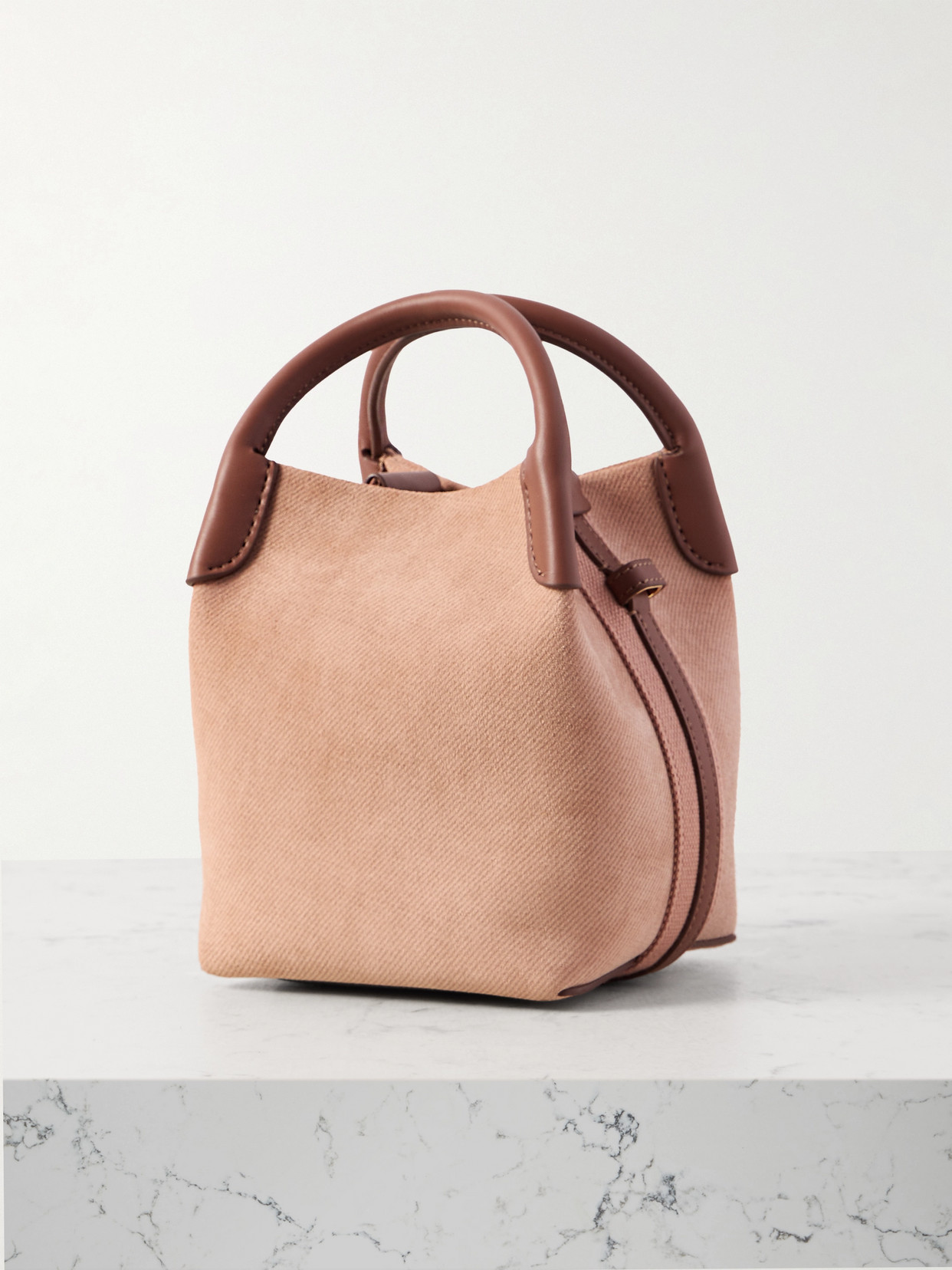 Loro Piana Bale Micro Canvas And Leather-trimmed Suede Shoulder Bag In Neutrals