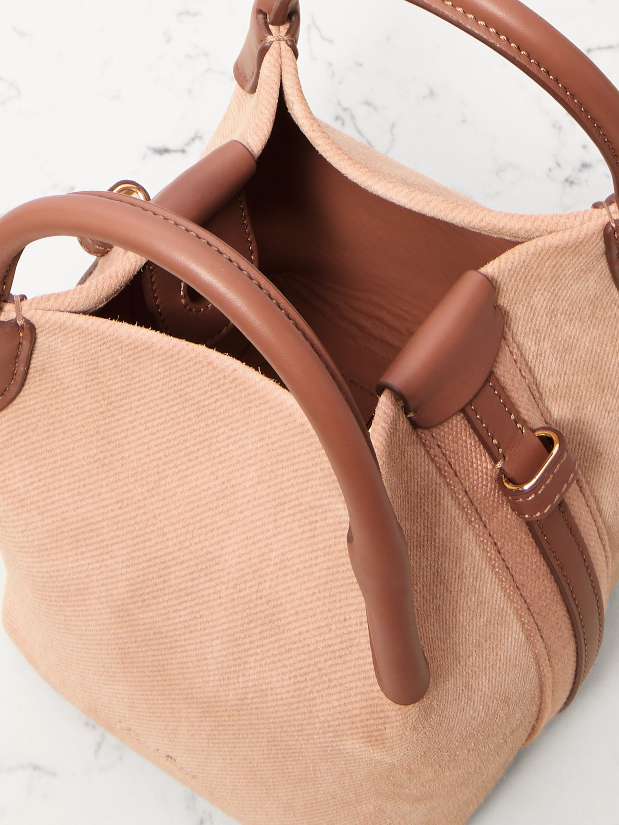 Loro Piana Bale Micro Canvas And Leather-trimmed Suede Shoulder Bag In Neutrals