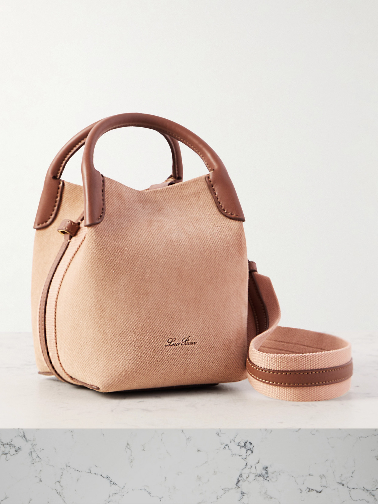 Loro Piana Bale Micro Canvas And Leather-trimmed Suede Shoulder Bag In Brown