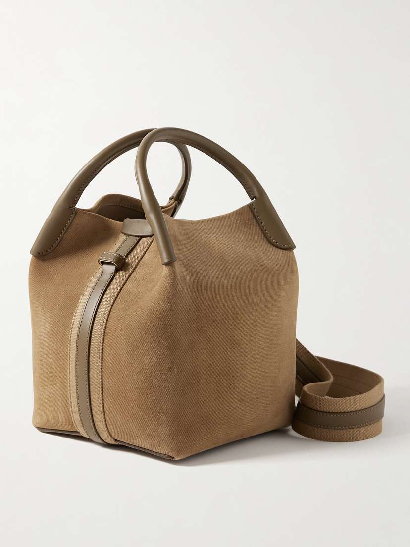 Loro Piana Bale Leather And Canvas-trimmed Suede Tote
