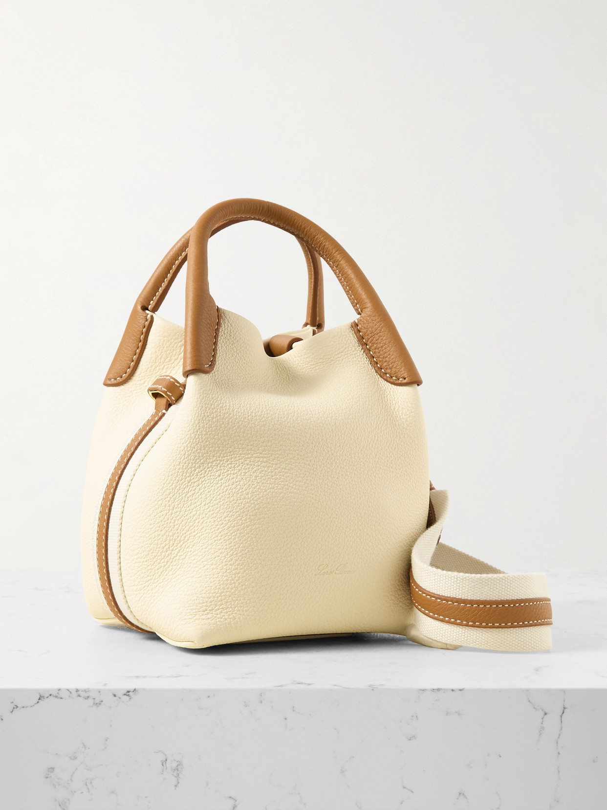 Loro Piana - Bale Webbing-trimmed Textured-leather Tote - Cream