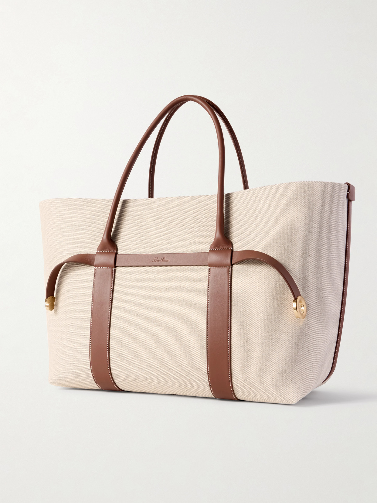 Loro Piana Ghiera Large Leather-trimmed Canvas Tote In Neutrals