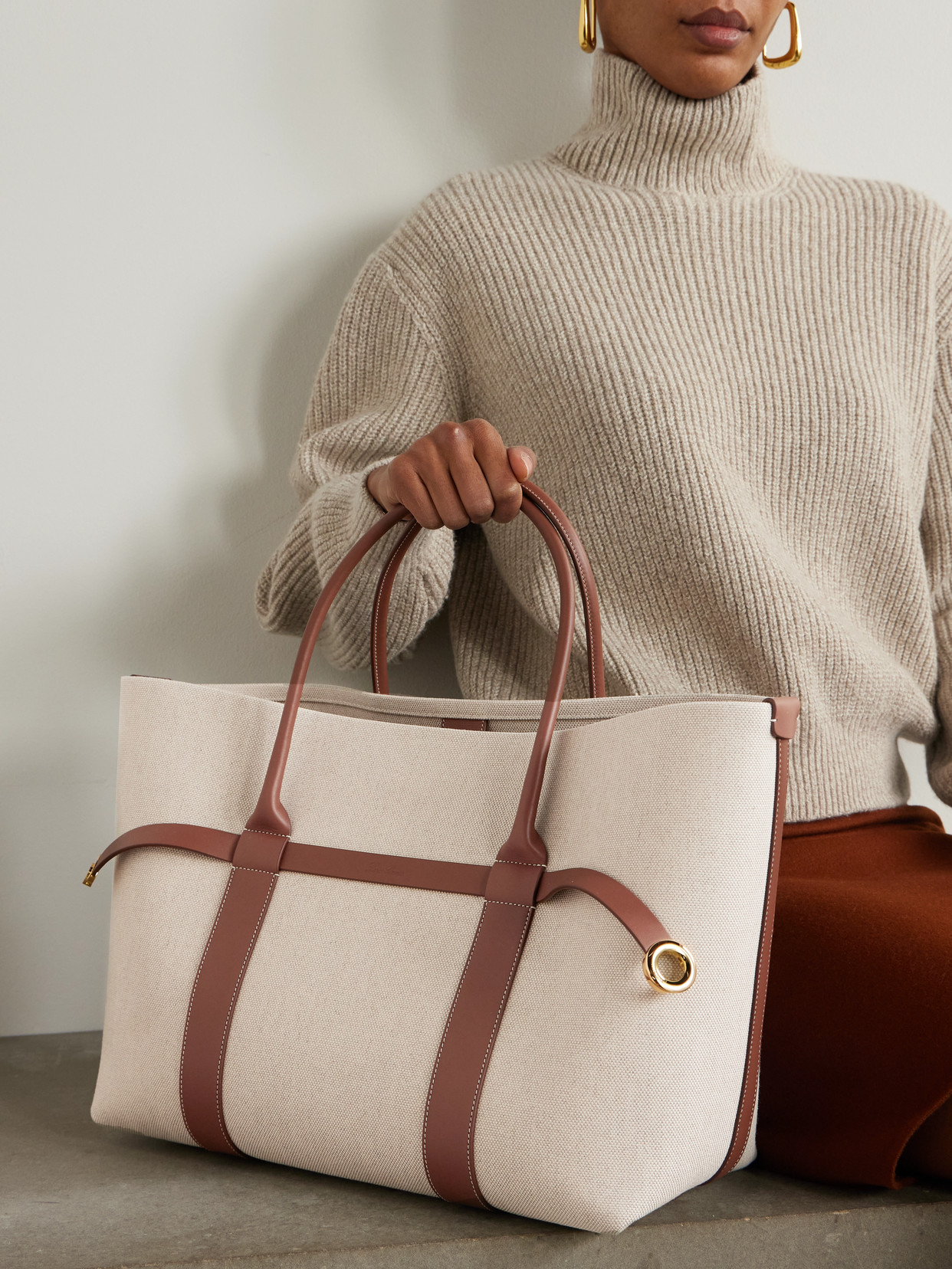 Loro Piana Ghiera Large Leather-trimmed Canvas Tote In Neutrals