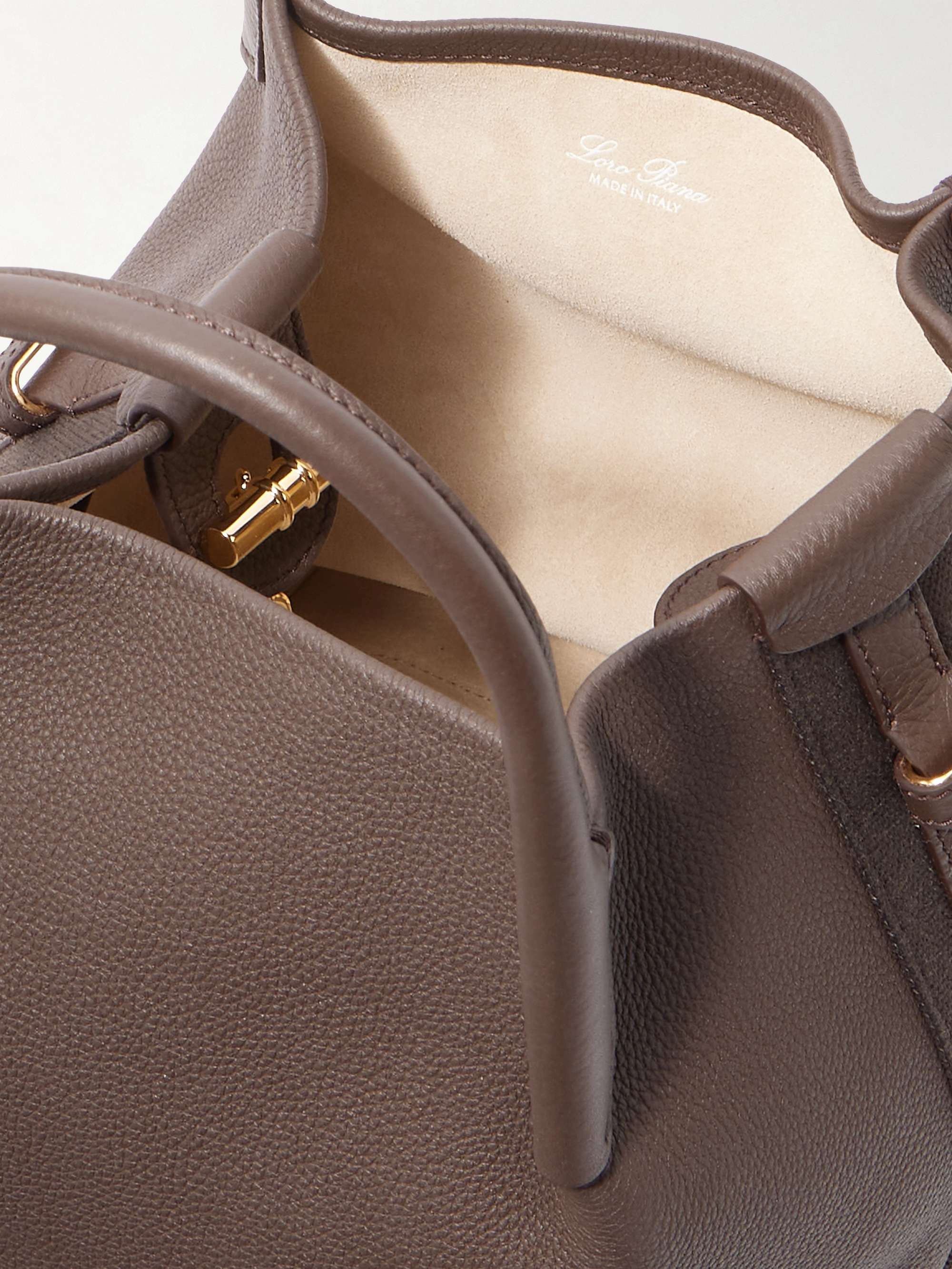 LORO PIANA Bale Tote aus strukturiertem Leder mit Canvas-Besätzen