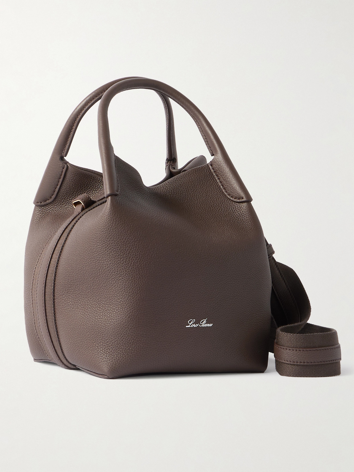 Loro Piana Bale Canvas-trimmed Textured-leather Tote In Brown
