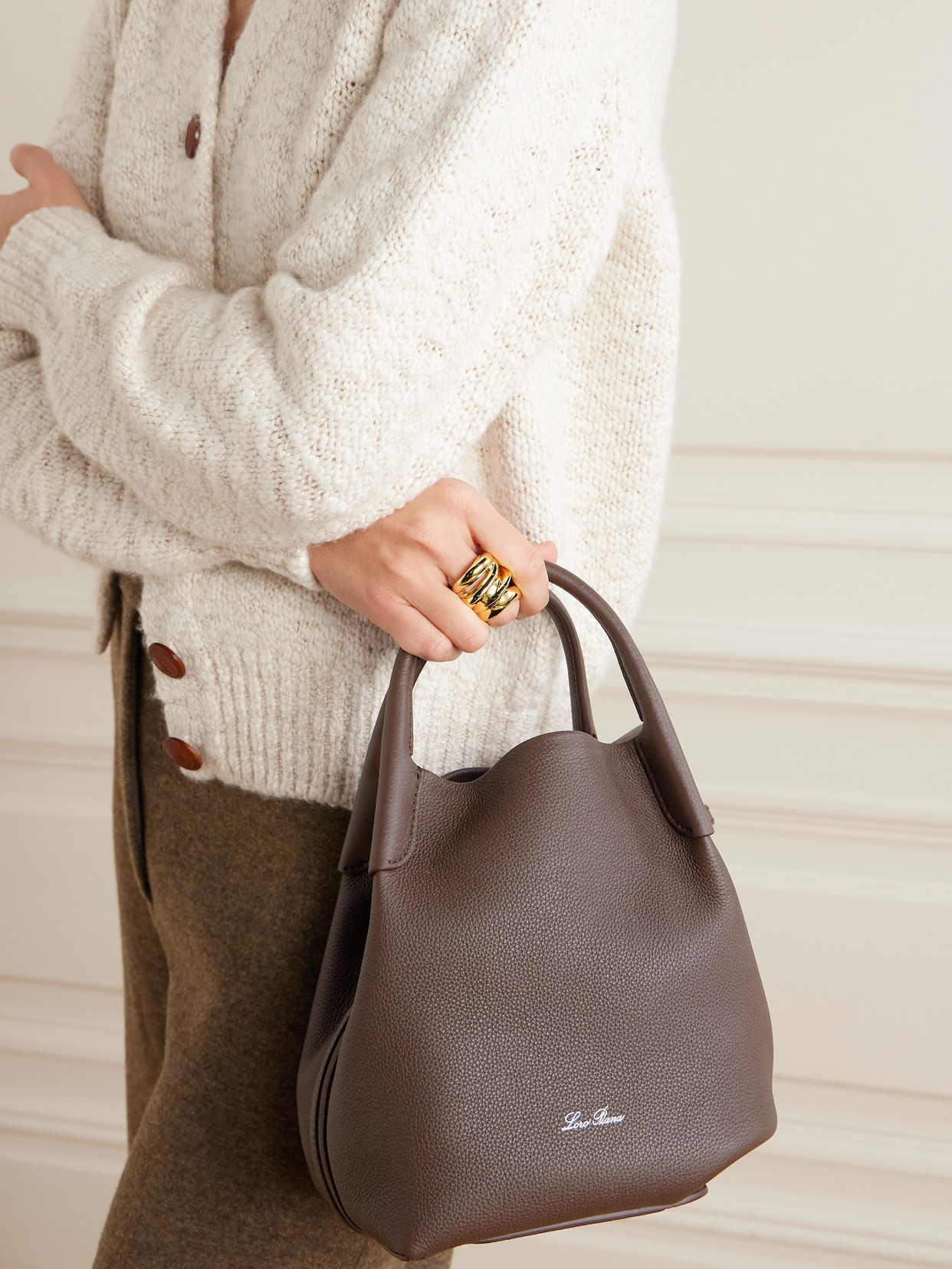 Loro Piana Bale Canvas-trimmed Textured-leather Tote In Brown