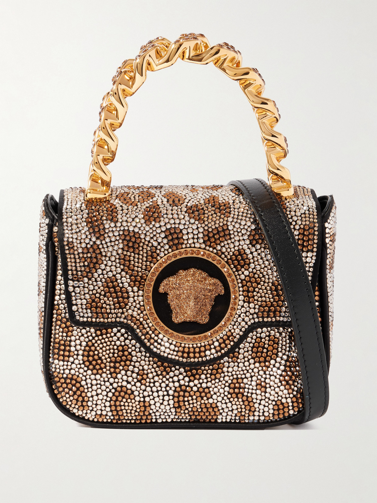 Versace Crystal-embellished Leather Shoulder Bag In Animal Print