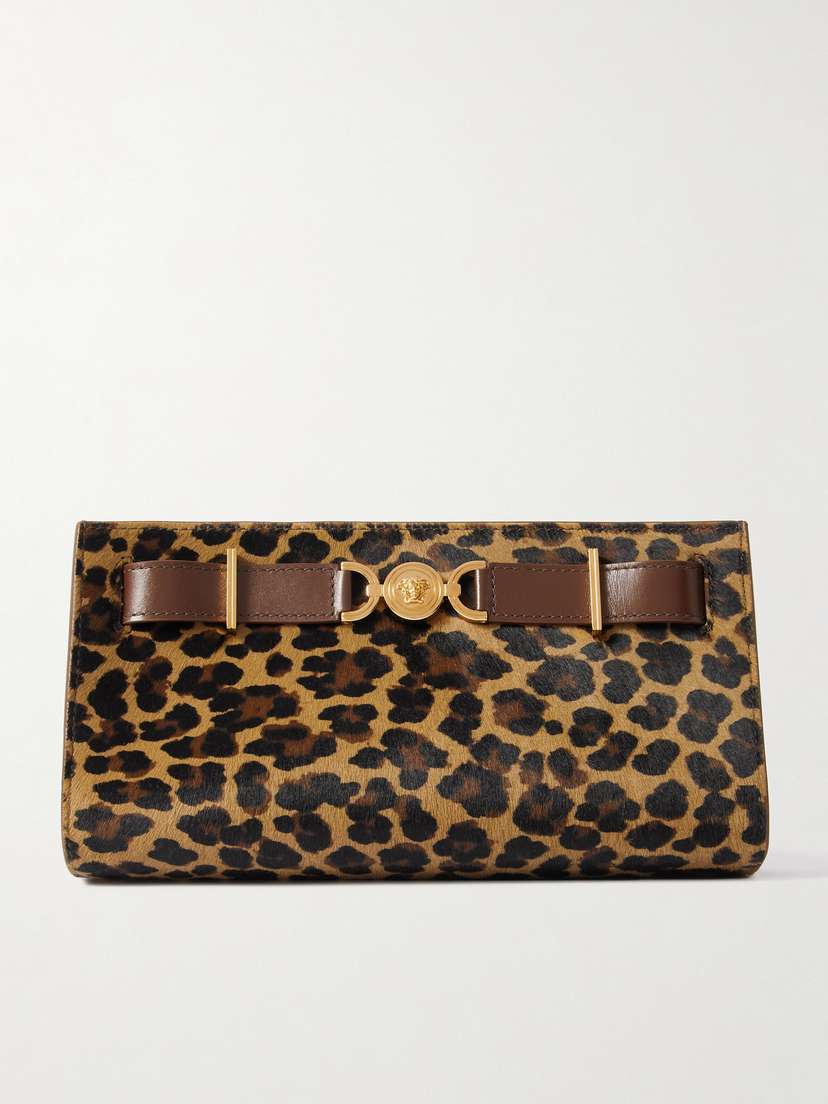 Versace Medusa 95 Embellished Leather-trimmed Leopard-print Calf Hair Clutch