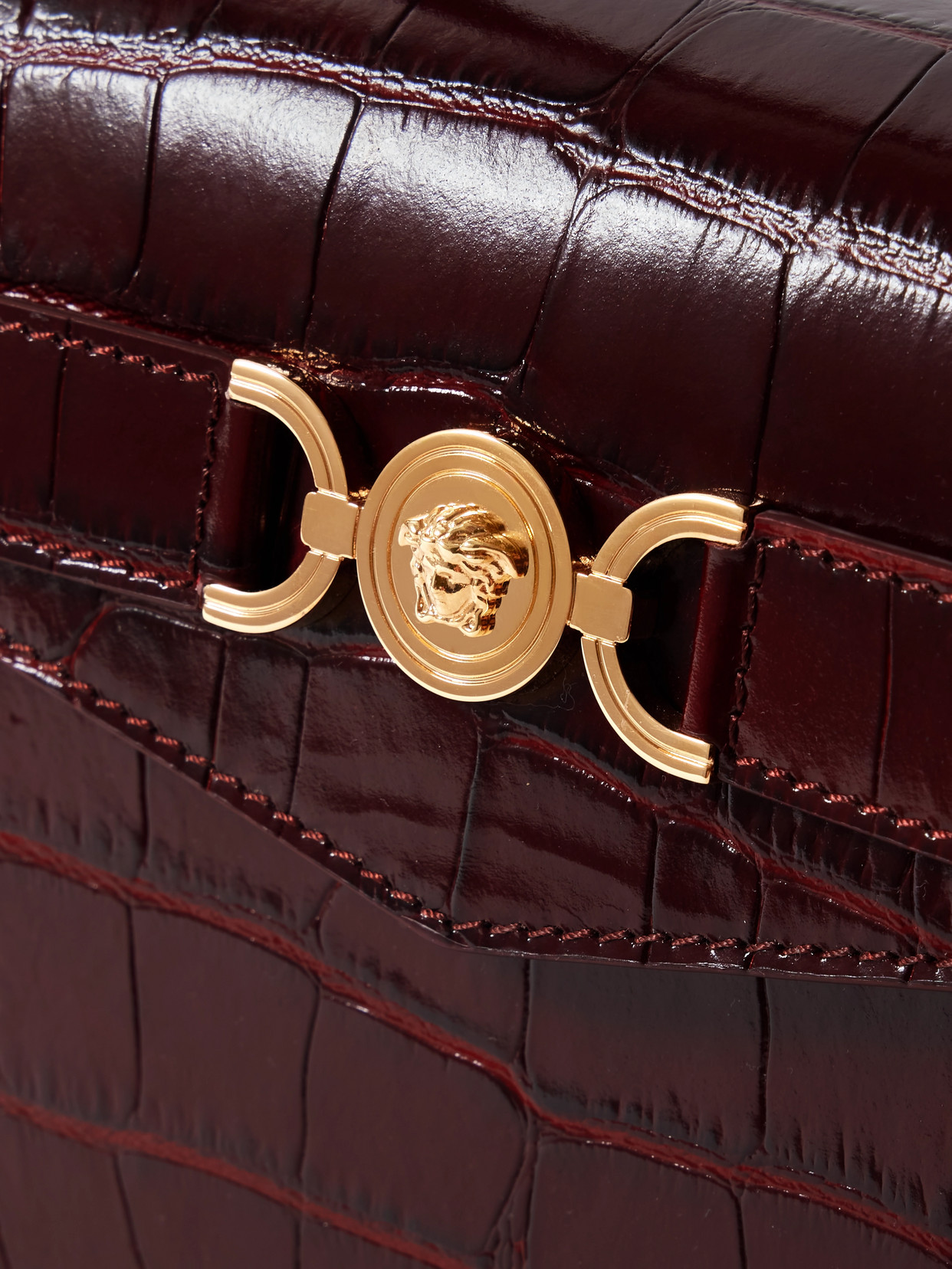 Versace Crocodile-embossed Tote Bag In Burgundy