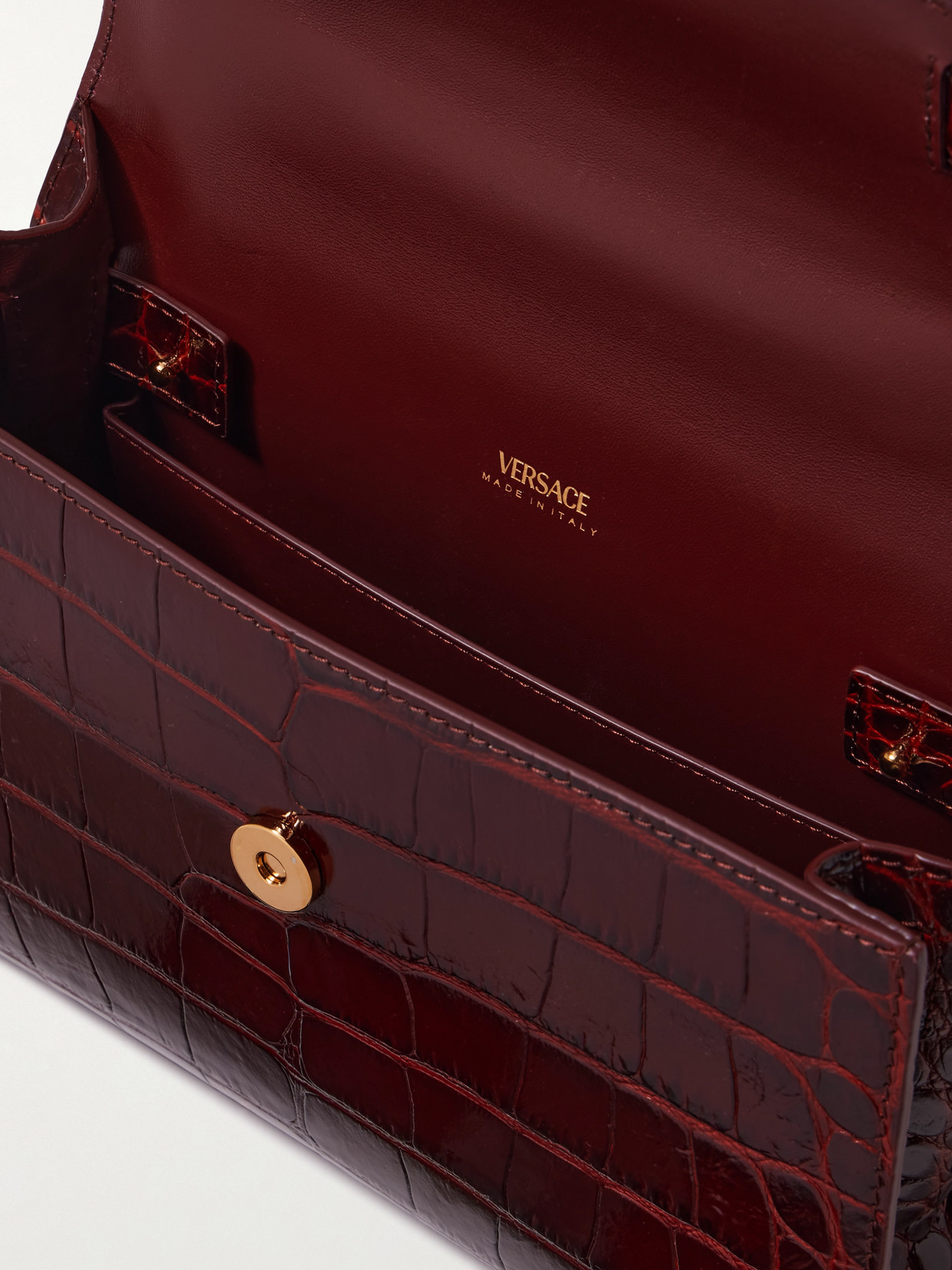 Versace Crocodile-embossed Tote Bag In Burgundy