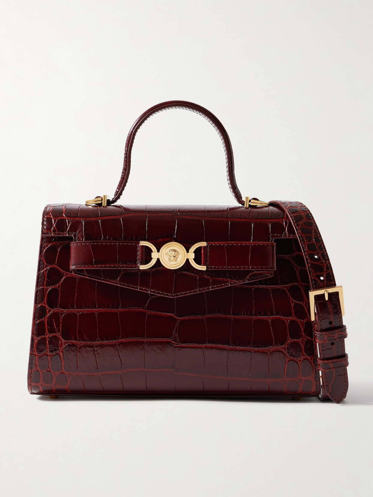 Versace Crocodile-embossed Tote Bag In Burgundy