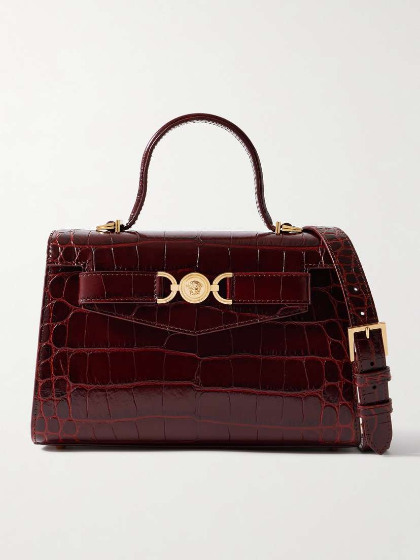 Versace Medium Embellished Croc-effect Leather Shoulder Bag
