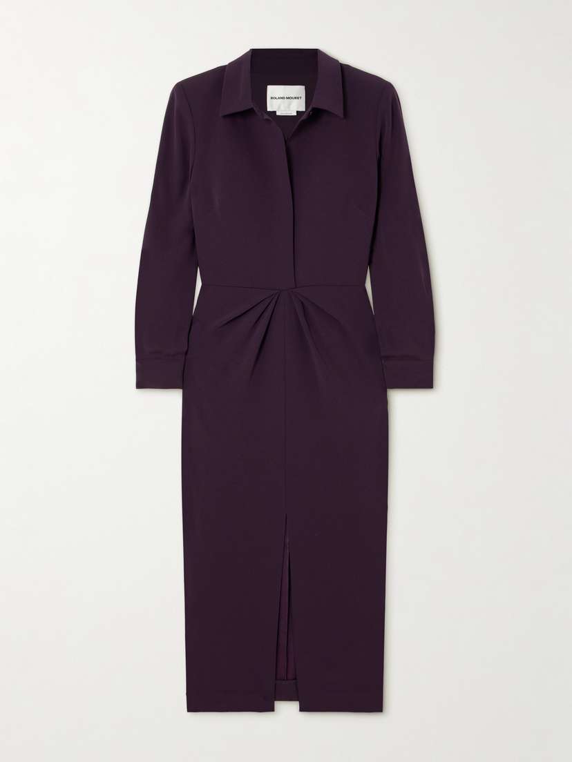 Roland Mouret Gathered Crepe Midi Shirt Dress
