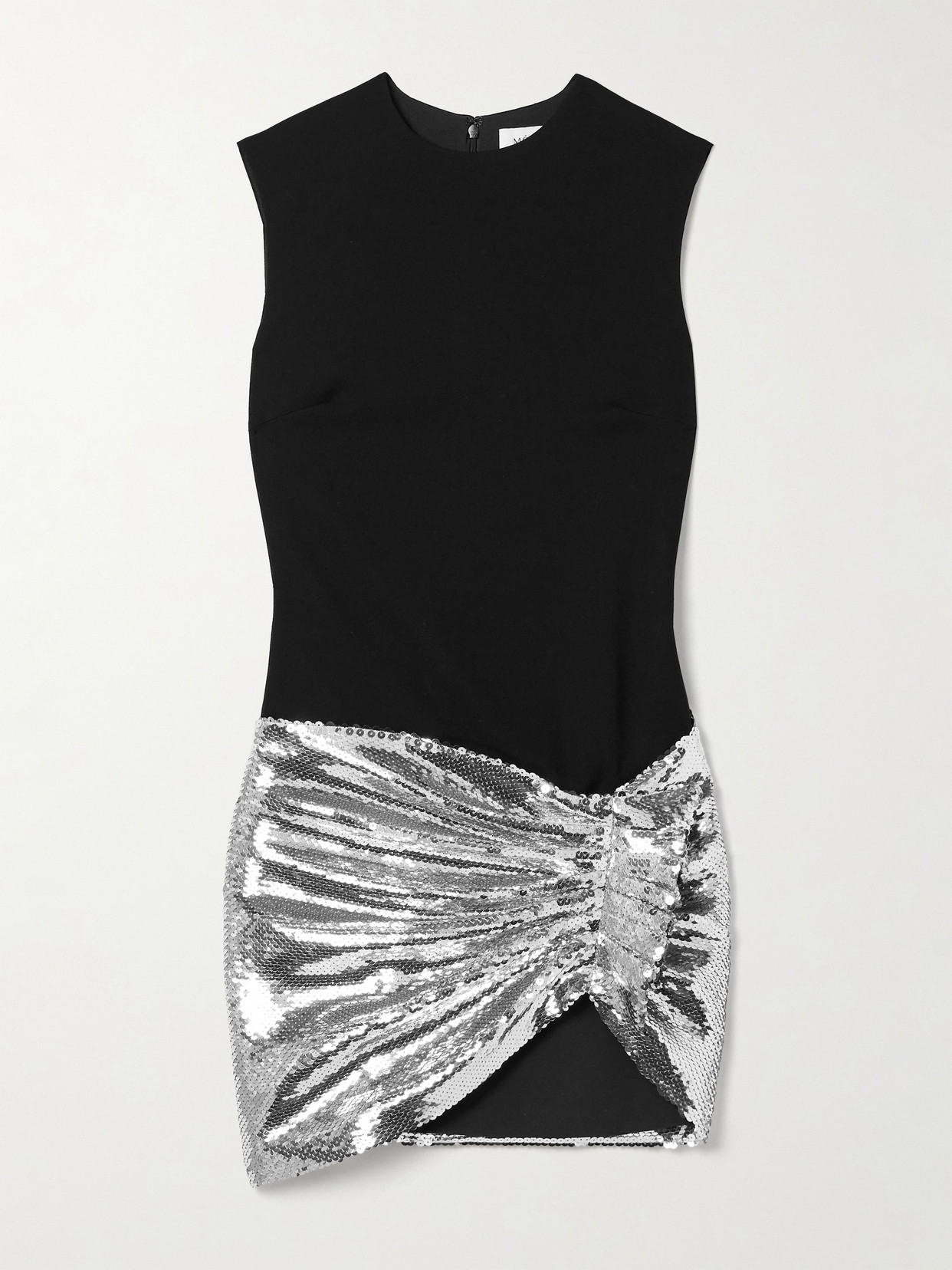Mônot - Mia Asymmetric Gathered Sequined Tulle And Crepe Mini Dress - Black