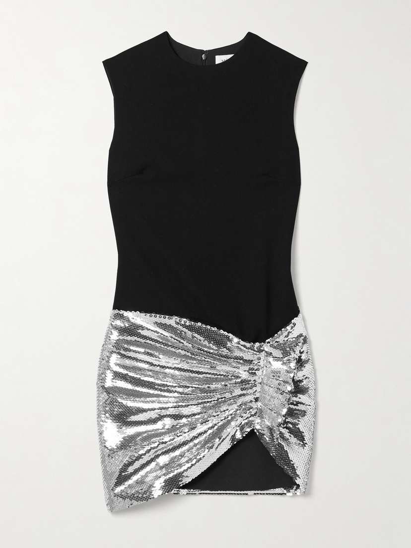 Mônot Mia Asymmetric Gathered Sequined Tulle And Crepe Mini Dress