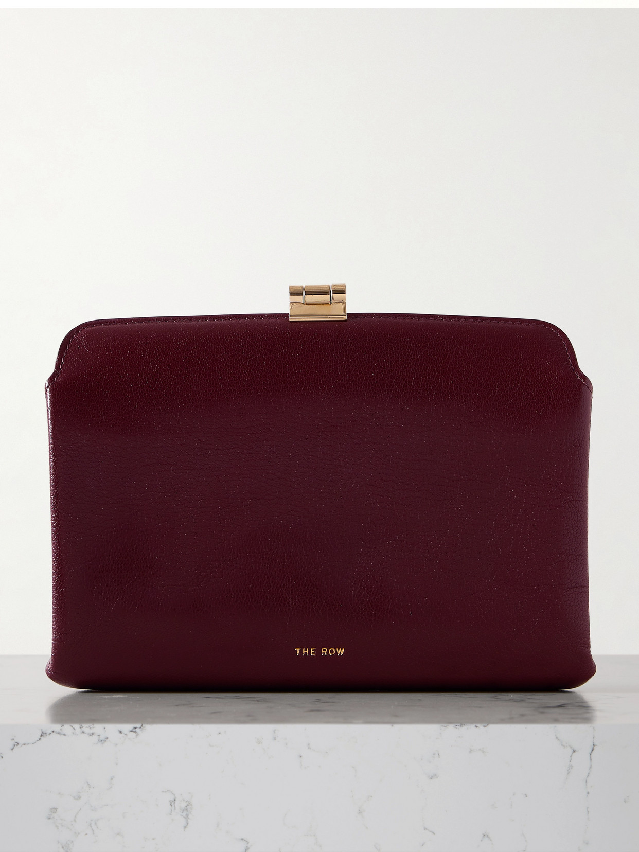 The Row Amazon Textured-leather Clutch In Burgundy