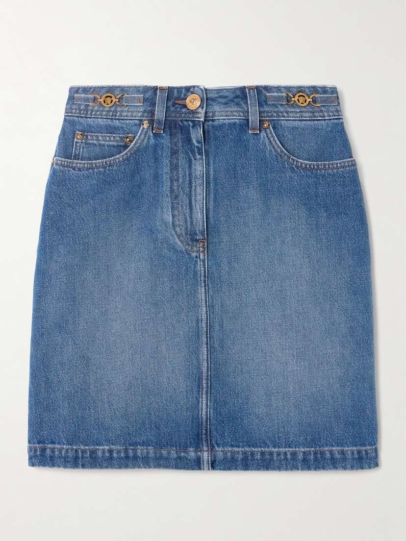 Versace Embellished Denim Mini Skirt