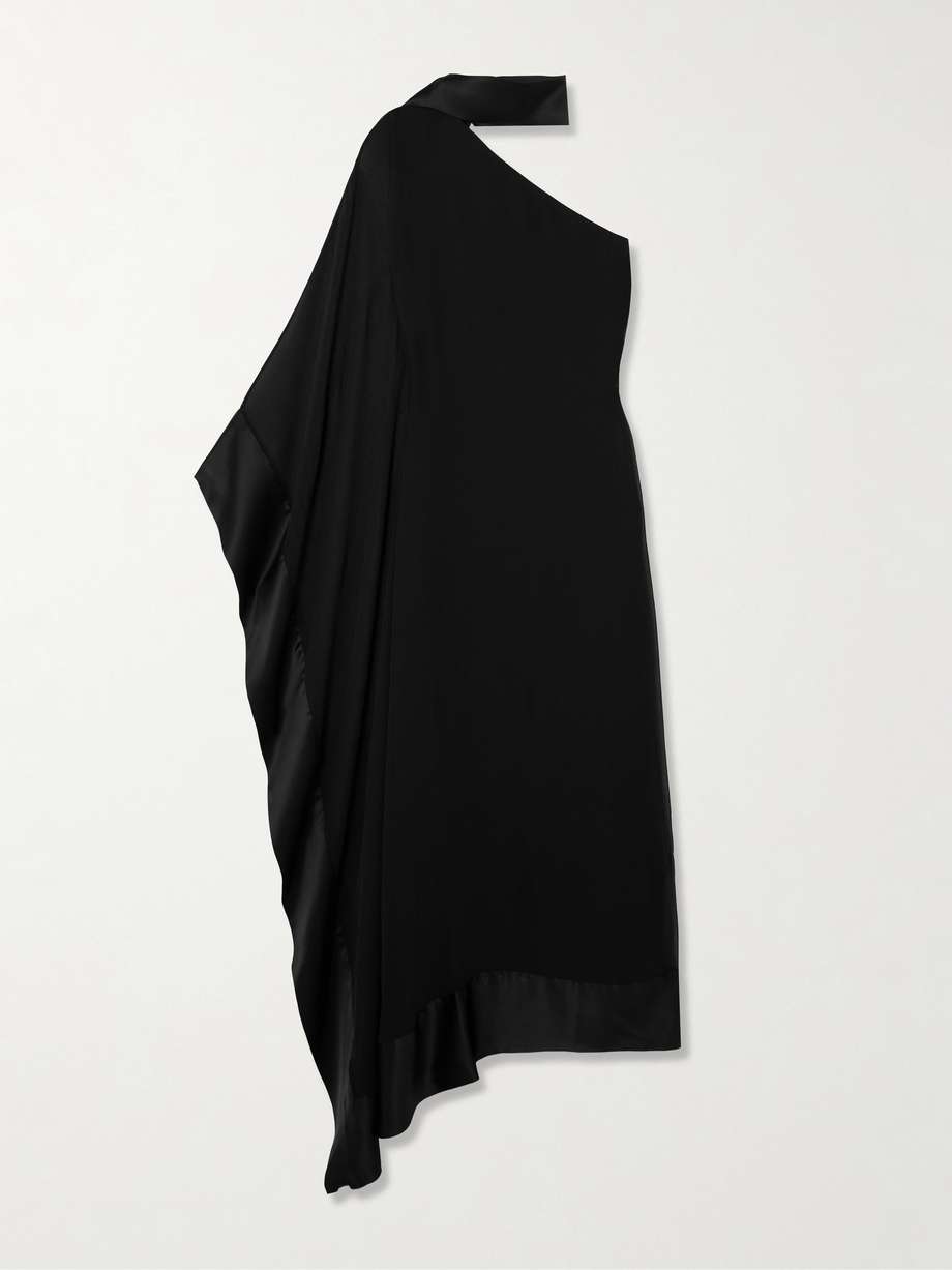 betsy spirito one-shoulder satin-trimmed silk-chiffon dress