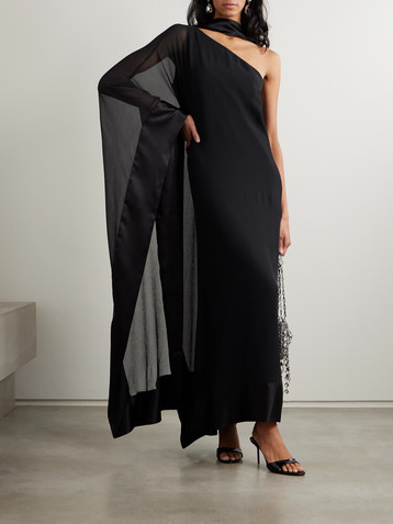 Taller Marmo Betsy Spirito one-shoulder satin-trimmed silk-chiffon dress