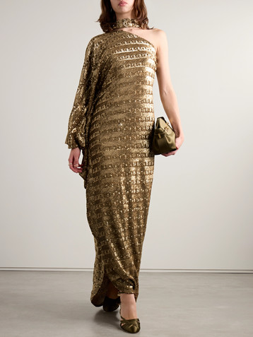 Taller Marmo Ubud one-sleeve draped sequined tulle gown