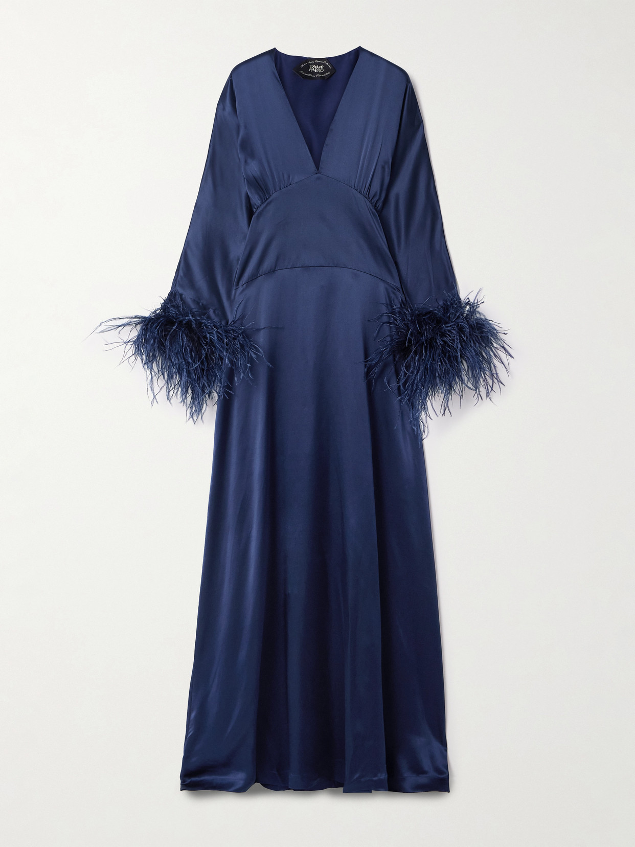 Taller Marmo Elvira Feather-trimmed Silk-satin Gown In Blue