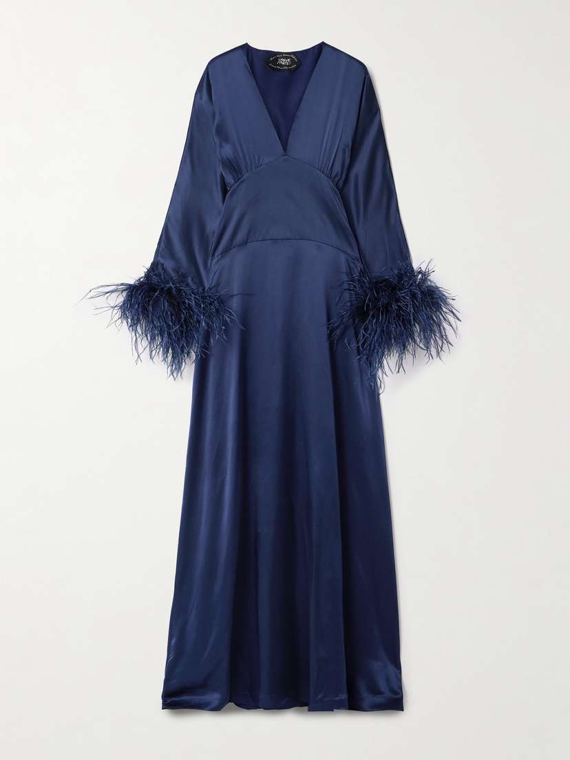 Taller Marmo Elvira Feather-trimmed Silk-satin Gown