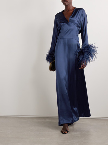 Taller Marmo Elvira feather-trimmed silk-satin gown