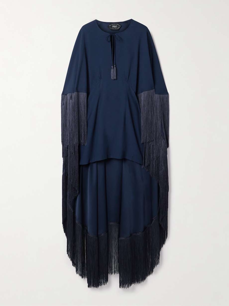 1970 cape-effect fringed crepe mini dress
