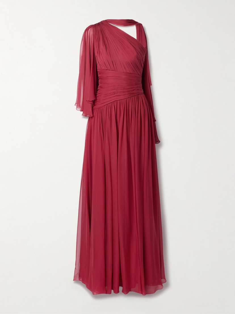 Zuhair Murad One-shoulder Pleated Silk-chiffon Gown
