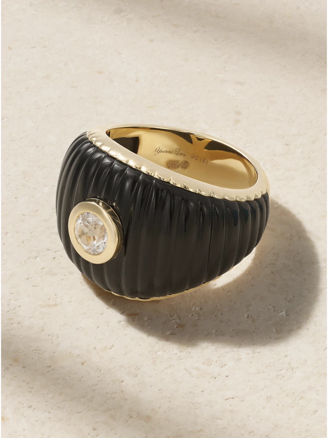 Yvonne Léon Bague 9-karat Gold, Onyx And Topaz Ring In Black