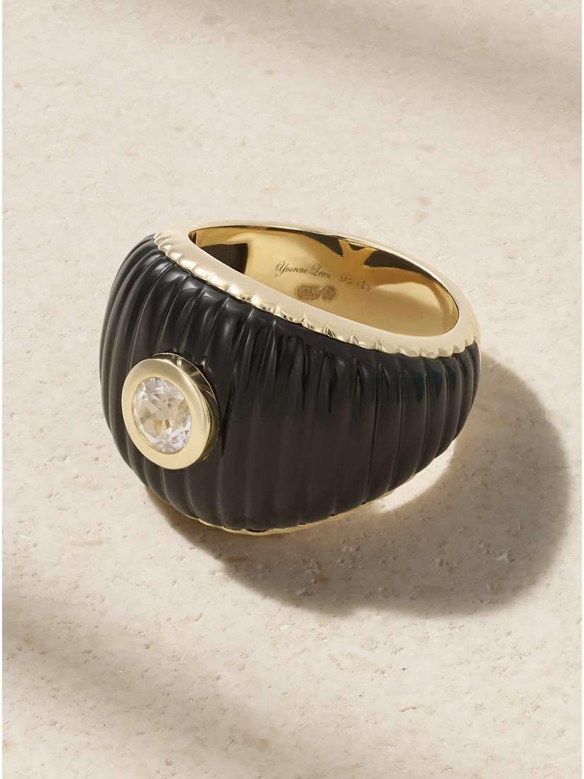 Yvonne Léon Bague 9-karat Gold, Onyx And Topaz Ring