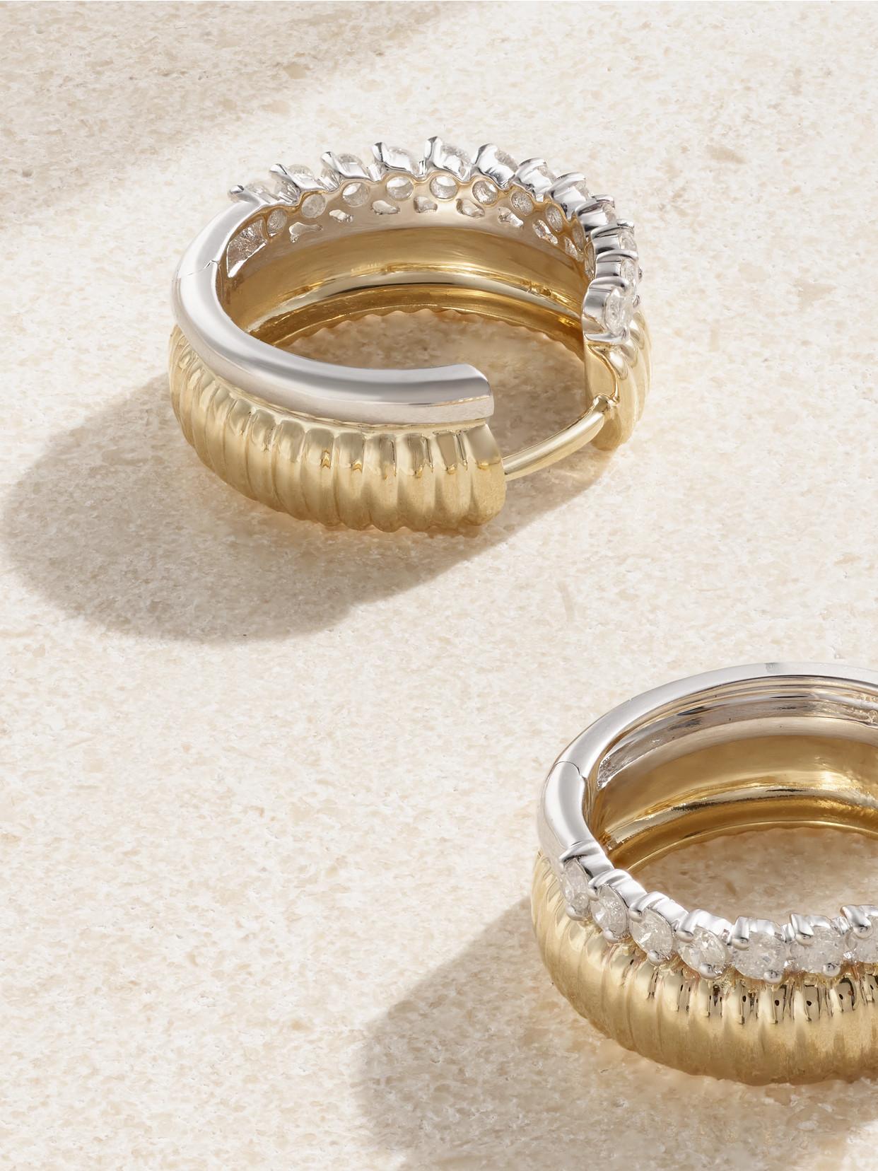 Yvonne Léon Paire De Créoles Bouées 9-karat Yellow And White Gold Diamond Earrings In Gold