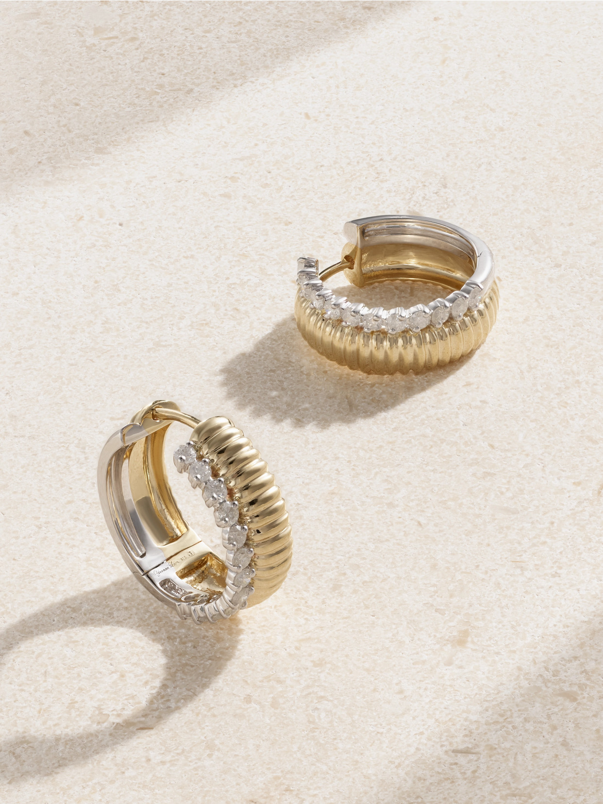 Yvonne Léon Paire De Créoles Bouées 9-karat Yellow And White Gold Diamond Earrings