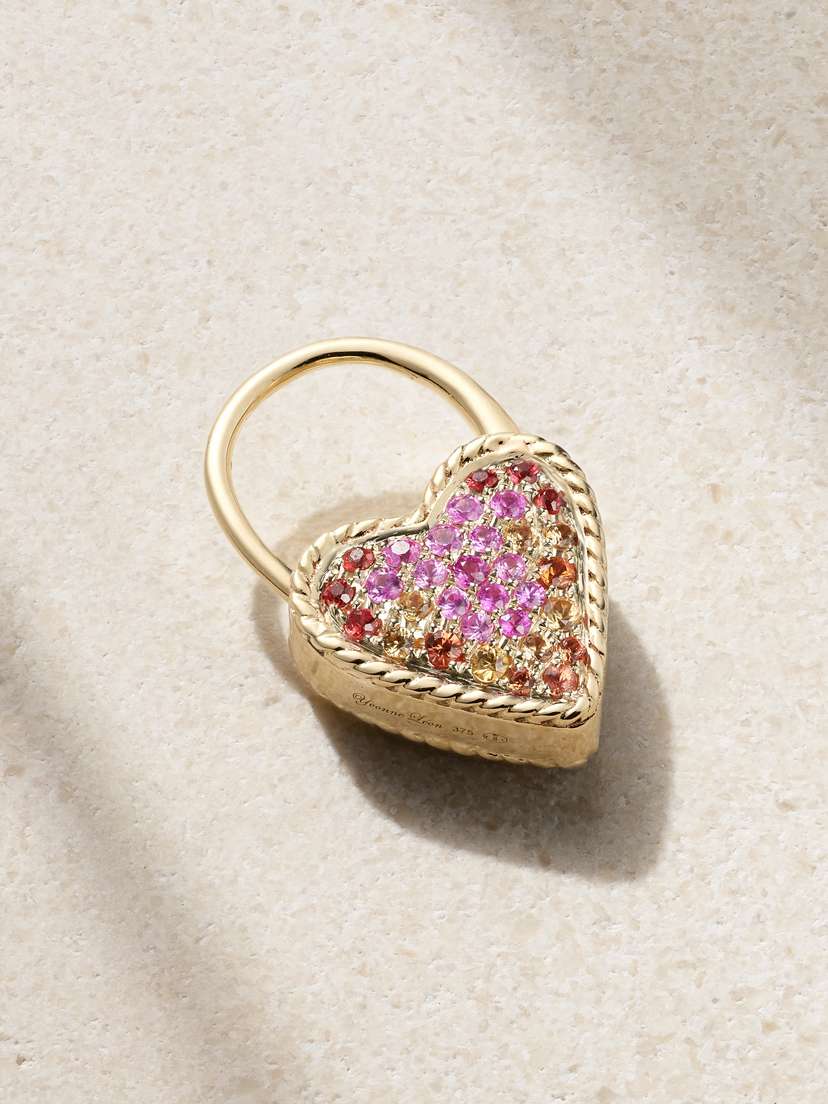 Yvonne Léon Créole Cadenas Coeur 9-karat Gold Sapphire Single Earring