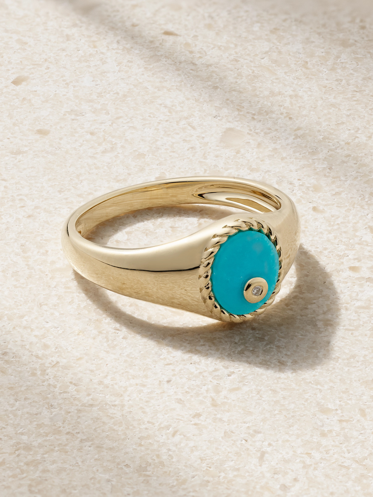 Yvonne Léon - Baby Chevalière 9-karat Gold, Turquoise And Diamond Ring - Blue