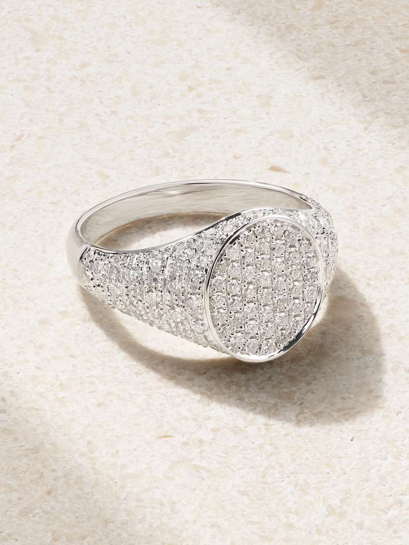 Yvonne Léon Mini Chevalière 9-karat White Gold Diamond Ring