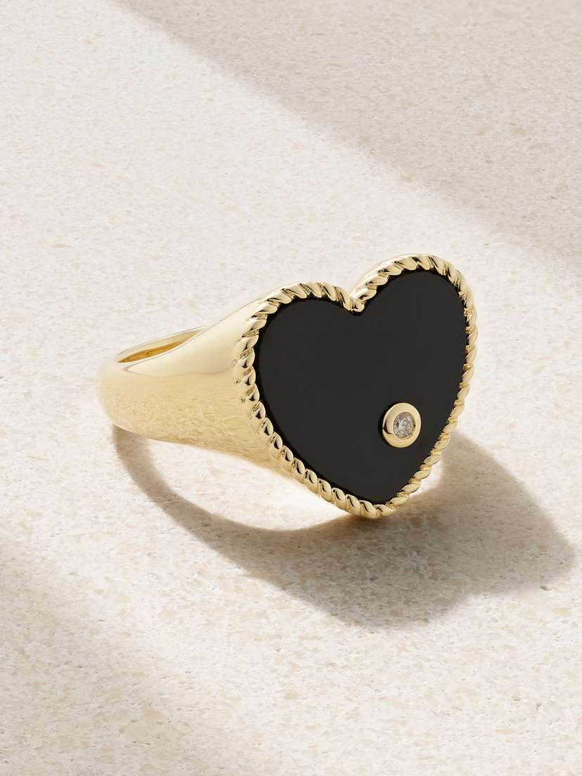Yvonne Léon Chevalière Coeur 9-karat Gold, Onyx And Diamond Ring