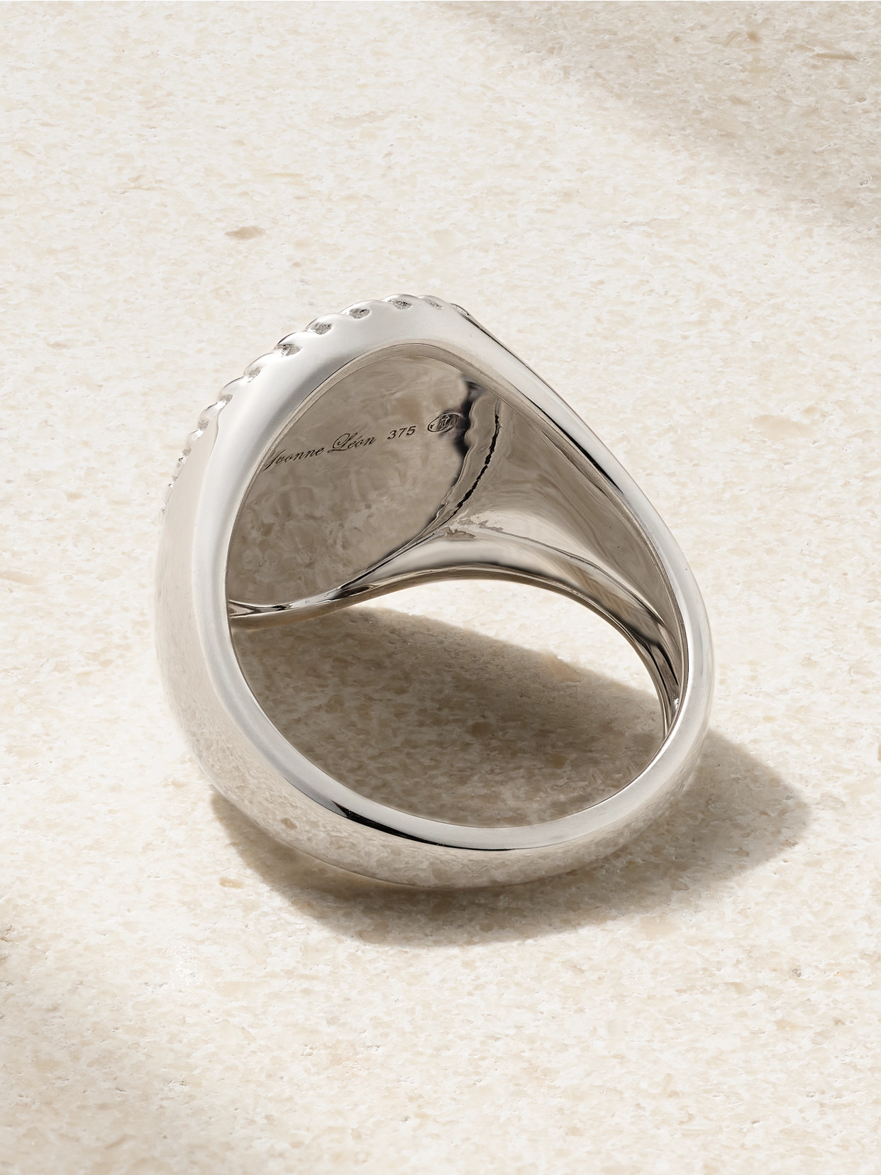 Yvonne Léon Chevalière Ovale 9-karat White Gold, Mother-of-pearl And Diamond Signet Ring In Gold