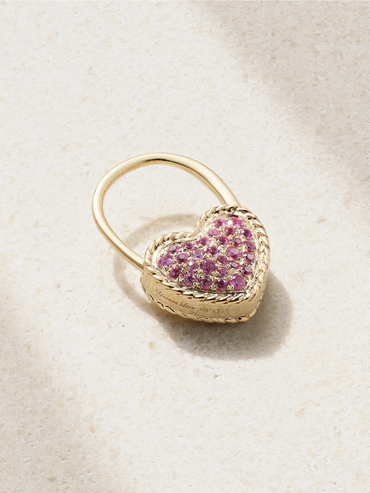 Yvonne Léon - Créole Cadenas Coeur 9-karat Gold Sapphire Single Earring - Pink