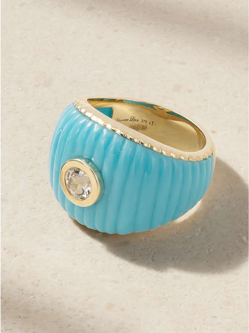 Yvonne Léon Berlingot 9-karat Gold, Turquoise And Topaz Ring