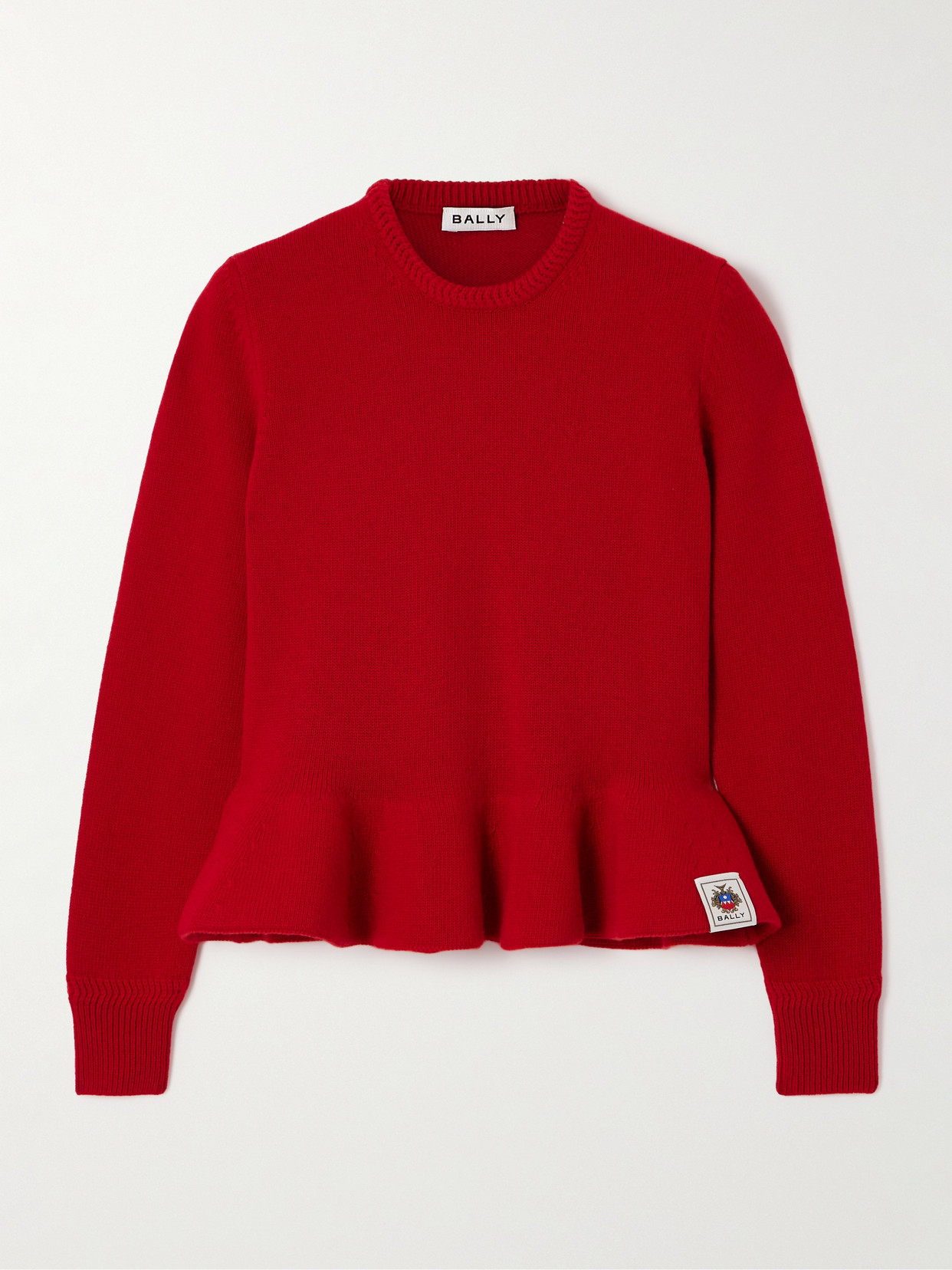 BALLY - Ruffled Appliquéd Wool Sweater - Red