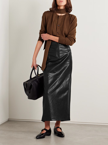 BALLY Leather midi skirt